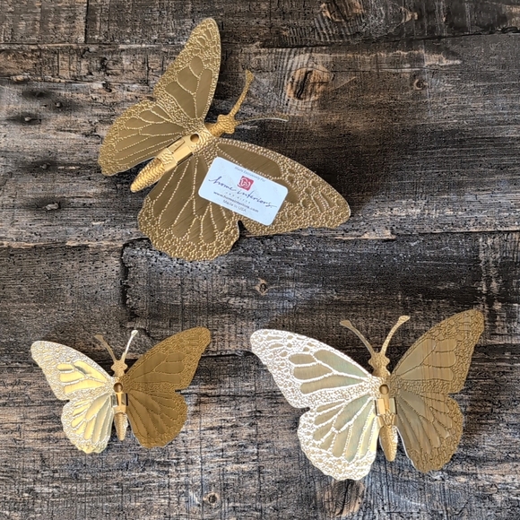 🦋Vintage Brass Home Interior Butterflies Set of Three - Picture 5 of 8